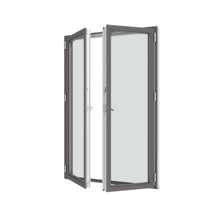 Svejset aluminiumsvindue med tre paneler og gavludsmykning.