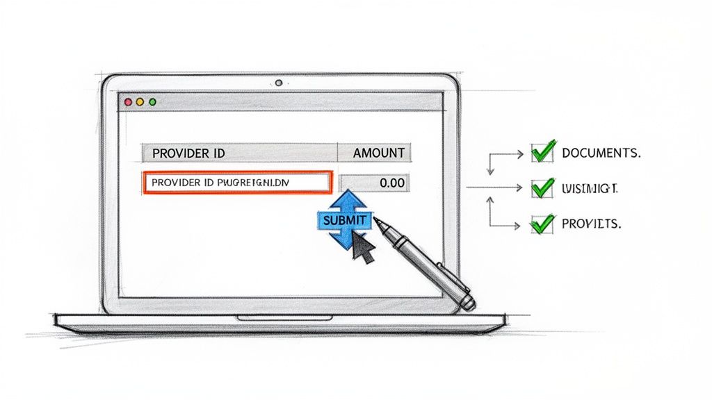 Digitalt skærmbillede af en online formular til indtastning af leverandør-ID og beløb.