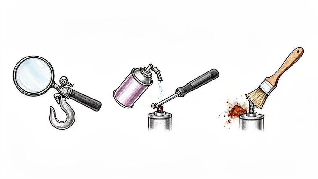 Håndværktøj til montering af stormkroge på vinduer.