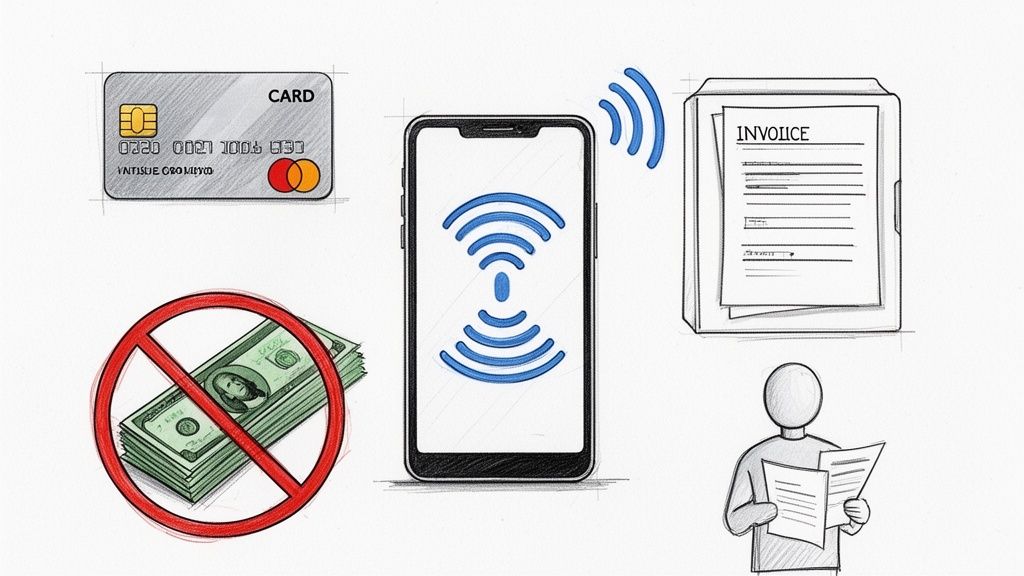 Mobilbetaling og faktura med kontaktløs betalingsteknologi.