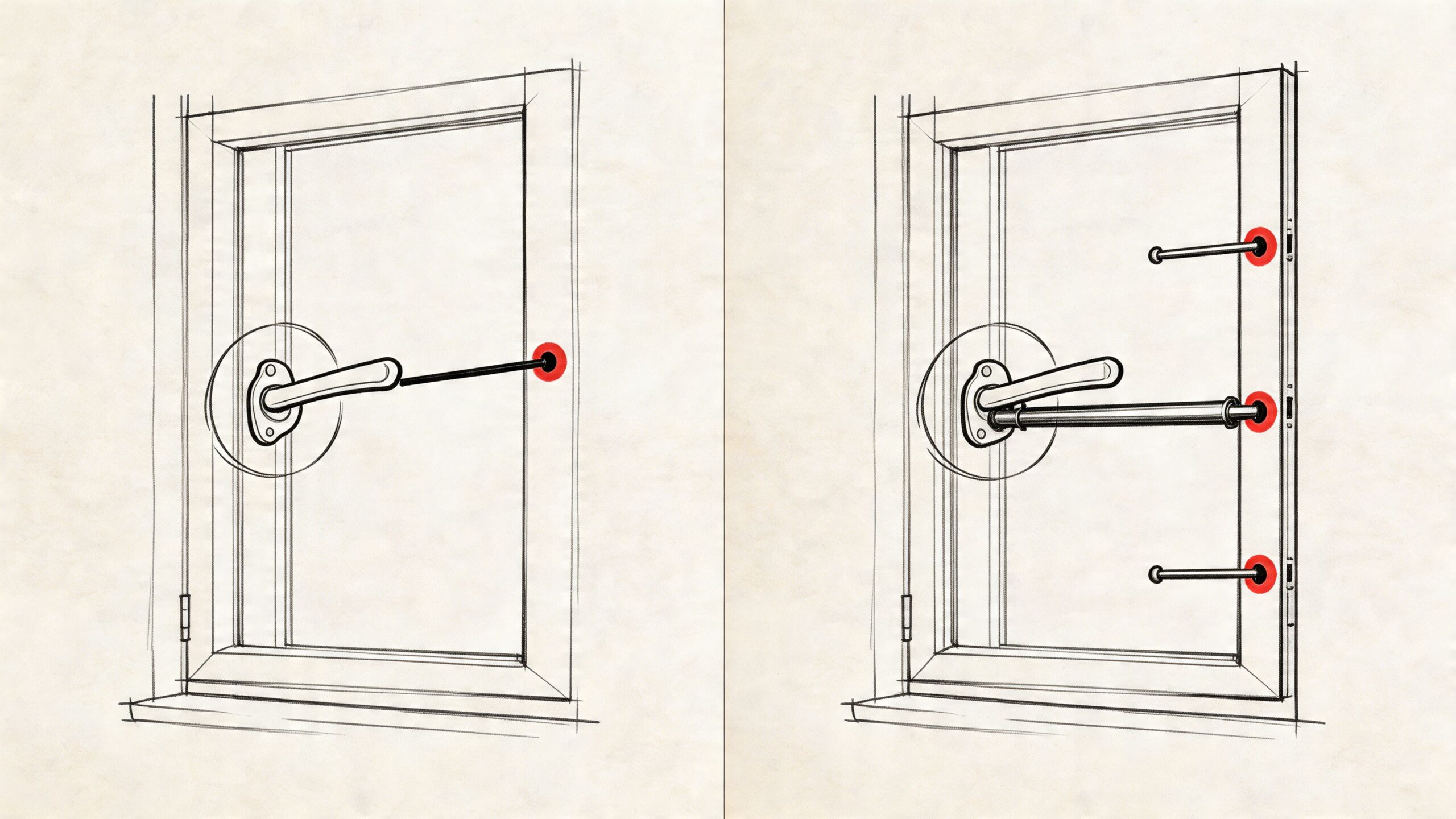 Illustration af paskvilgreb med lås til døre og vinduer.