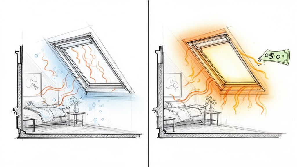 Udskiftning af ovenlysvindue for bedre isolering og ventilation.