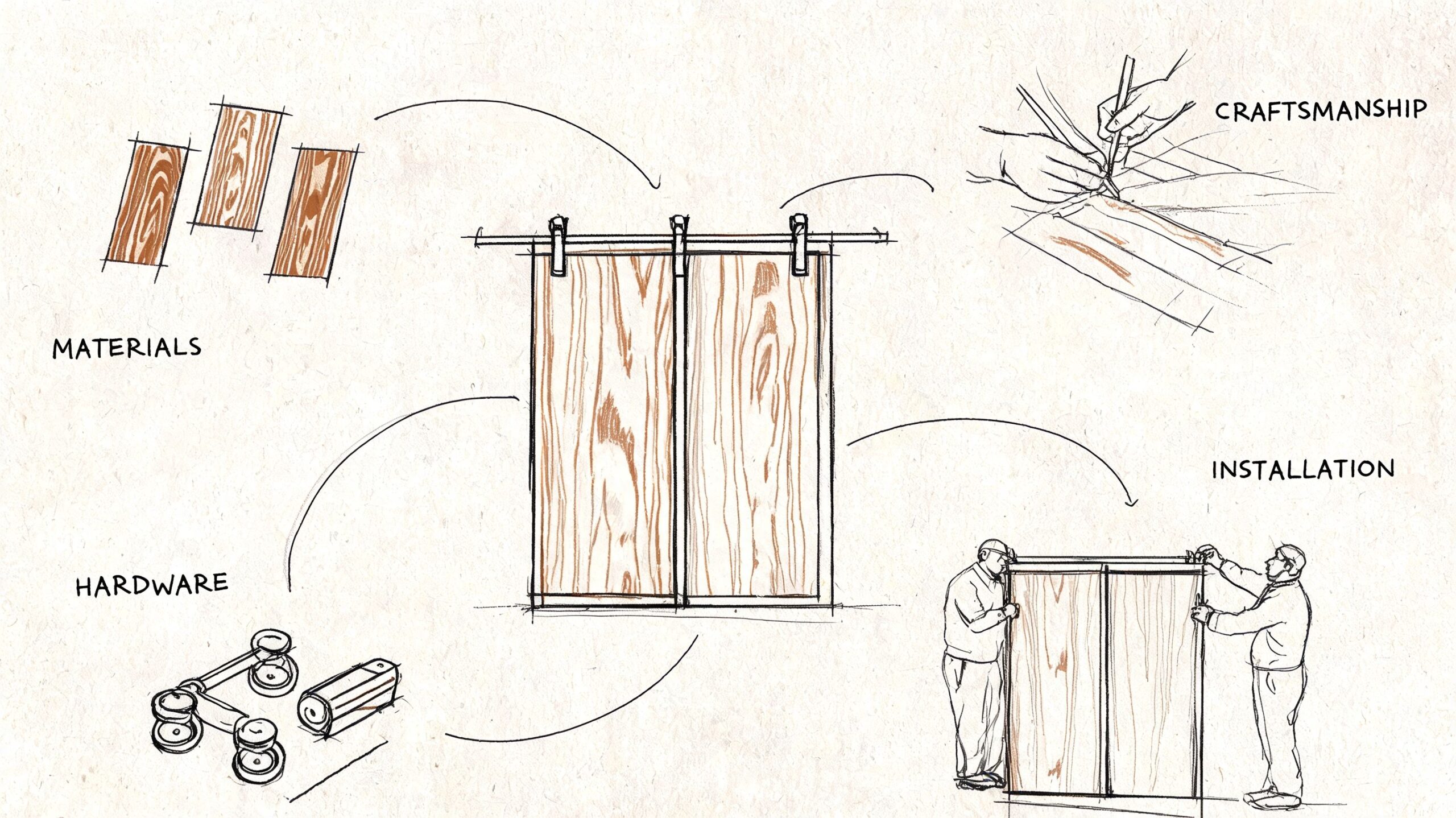 Illustration af udskiftning af vinduer og døre med materialer og hardware.