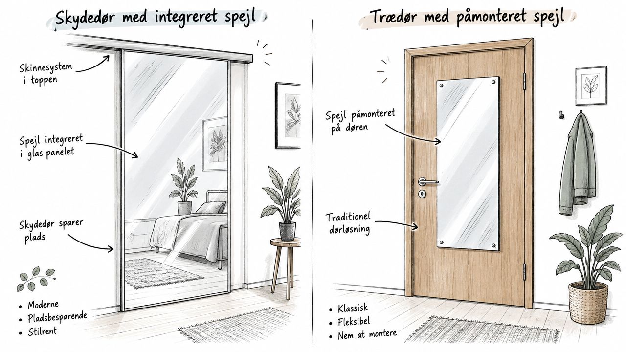 Skydedør med integreret spejl og moderne design.